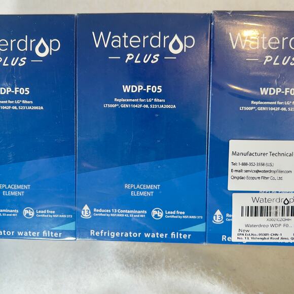 Waterdrop Plus WDP-F05 3-Pack Refrigerator Water Filter New Sealed For LG Below - Picture 7 of 8